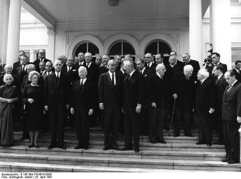Dignitaries gathering for the funeral of Konrad Adenauer, Germany, 25 Apr 1967