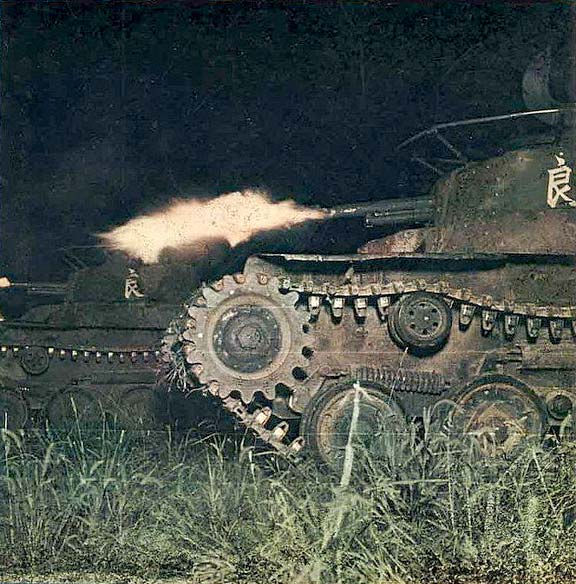 Type 97 Chi-Ha tank of 1st Tank Division during a night exercise in northeastern China, 2 Jan 1943