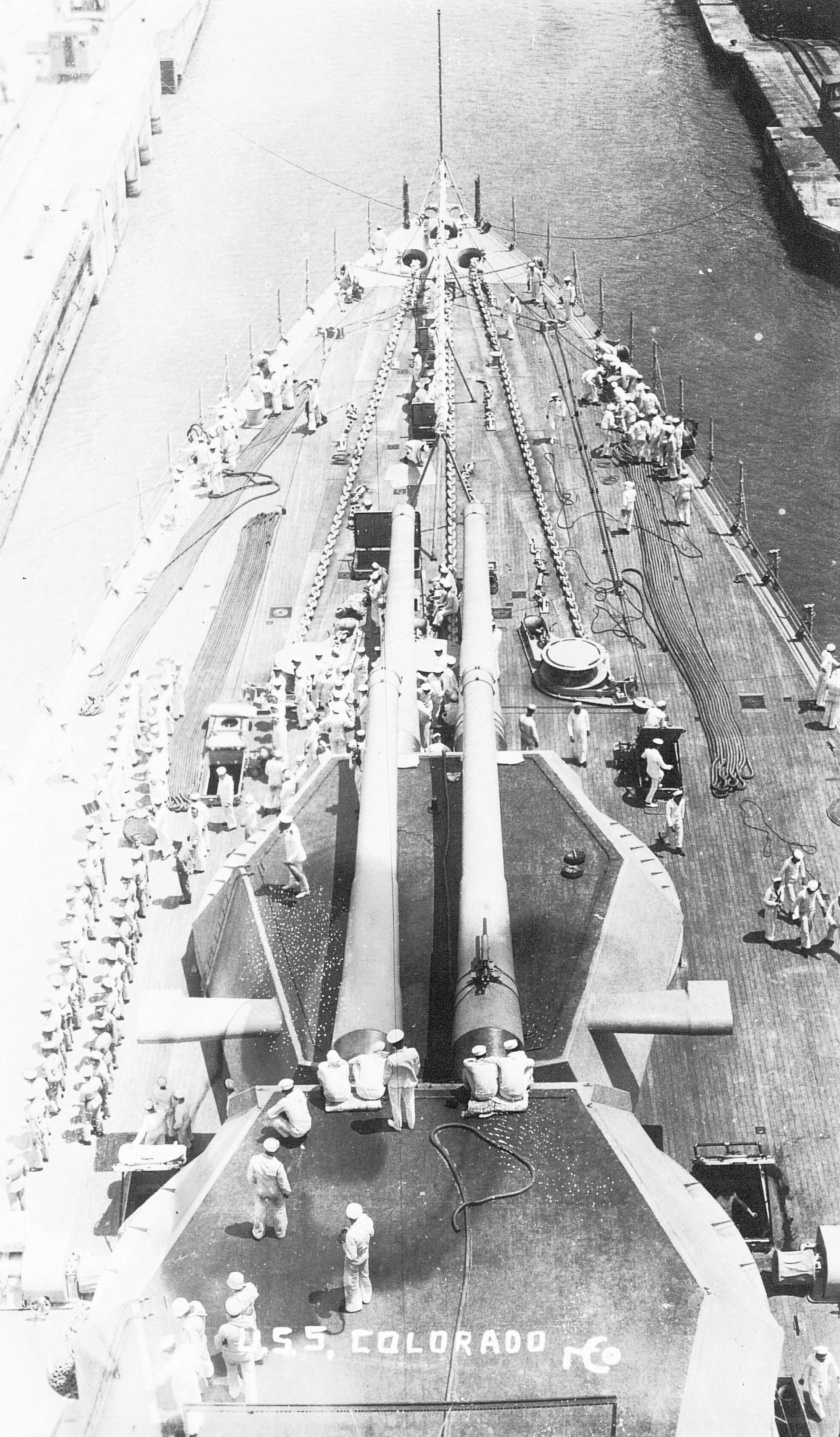 View of the bow of USS Colorado, mid-1920s