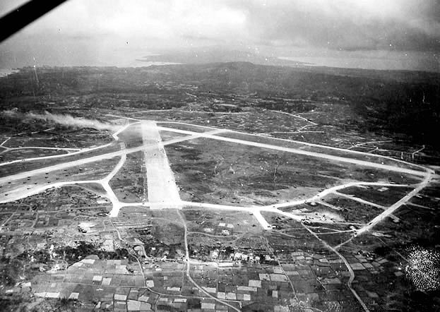 Aerial view of Yontan Airfield Okinawa, Japan, 1945