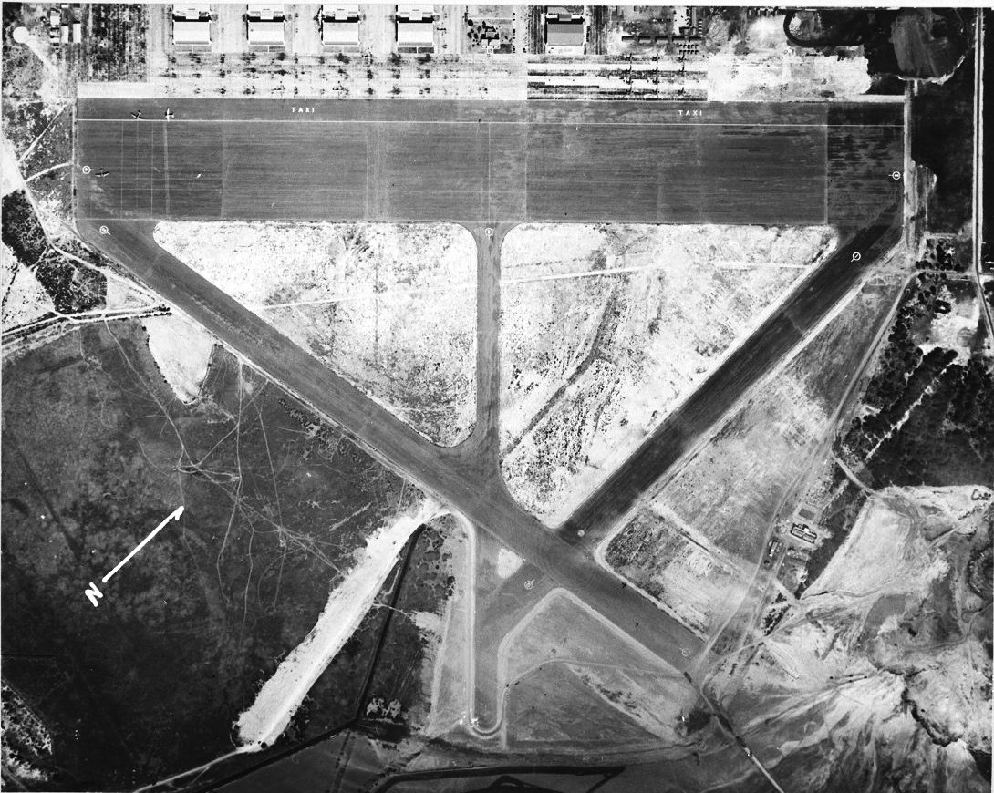 Straight down aerial view of Hickham Army Air Field, 1 Oct 1941.