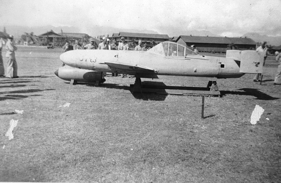 Captured MXY7 Ohka aircraft on display at Hickam Field, Oahu, Hawaii, 18 Jun 1945.