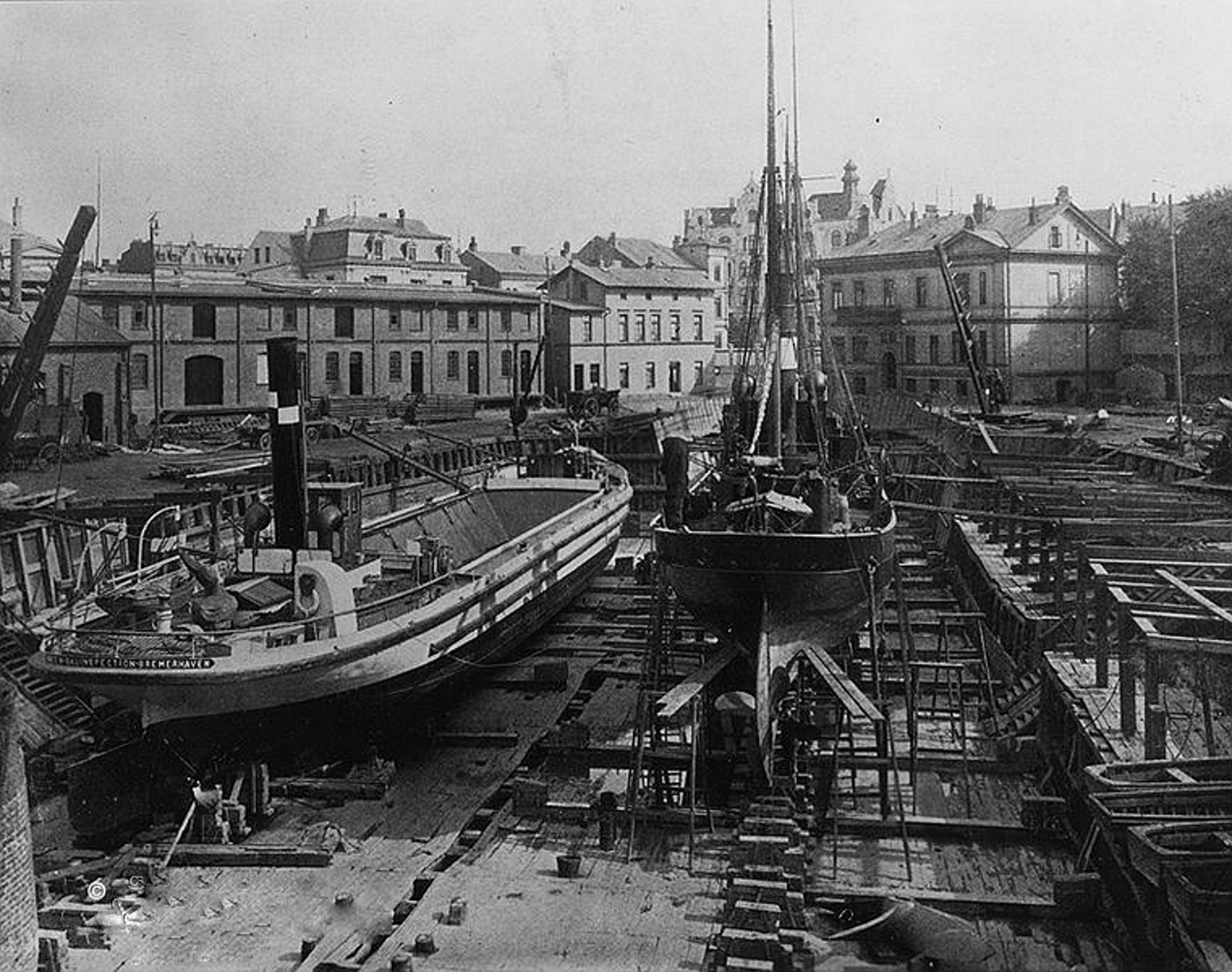 The King George double dry dock of Tecklenborg shipyard, Bremerhaven, Germany, date unknown