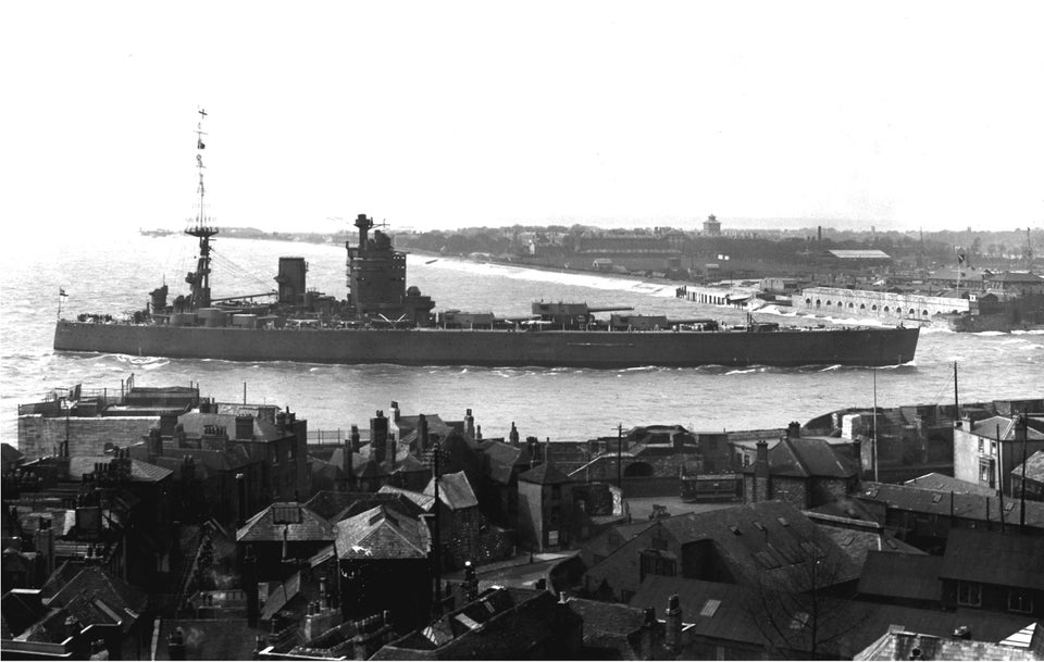 HMS Nelson entering Portsmouth harbor, Portsmouth, England, United Kingdom, early-1930s.