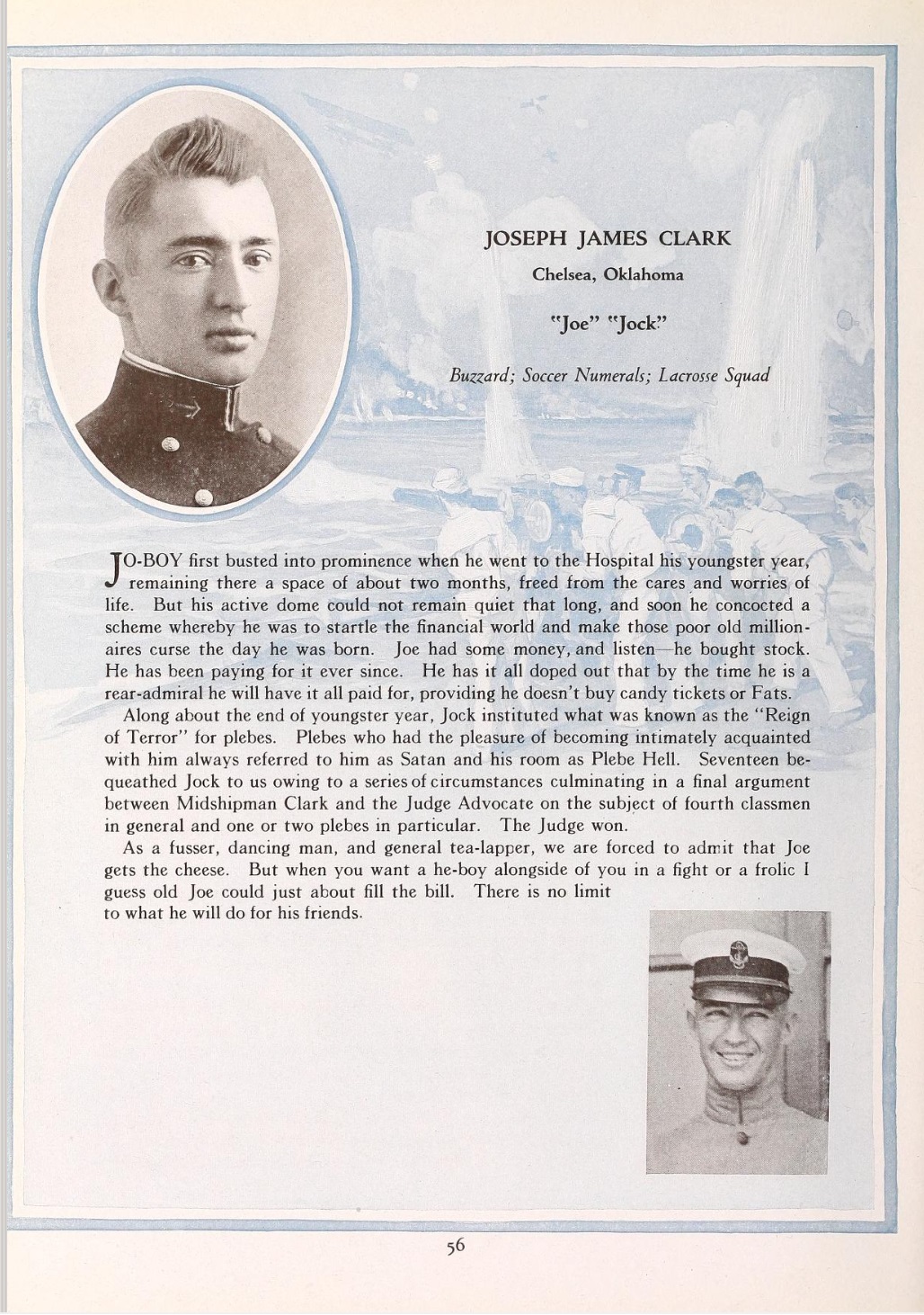 Cadet J.J. Clark’s page from the Naval Academy’s ‘Lucky Bag’ yearbook for the class of 1918 (graduated early in 1917).