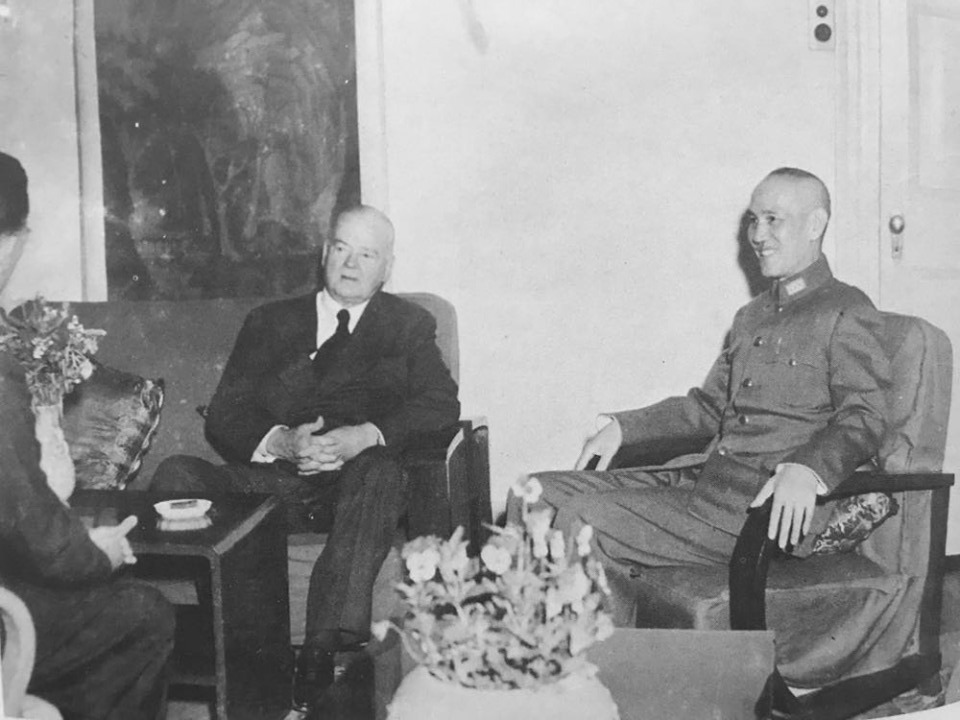 Former US President Herbert Hoover visiting Chinese President Chiang Kaishek, Nanjing, China, mid-1948