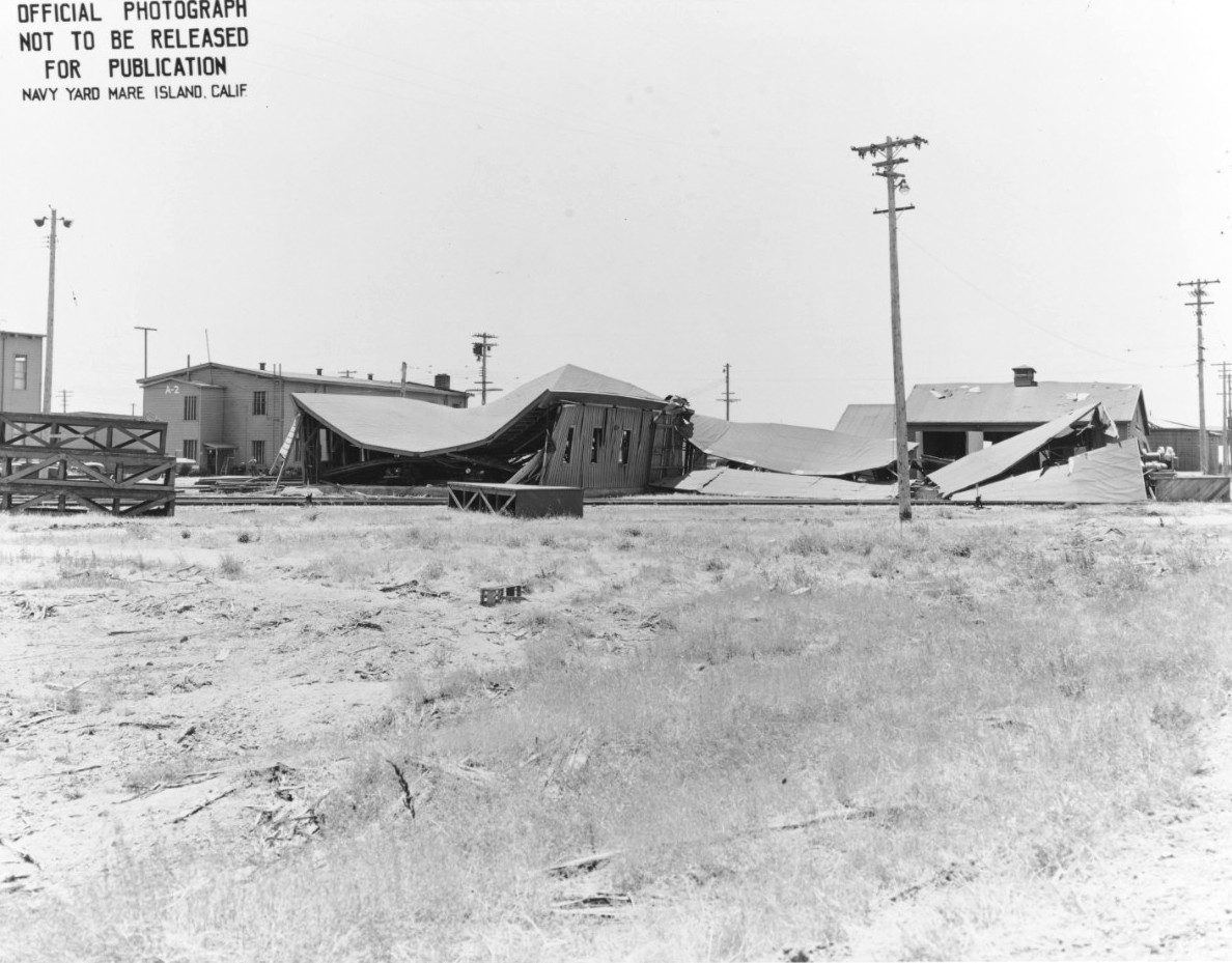 Buildings flattened by the munitions explosion at Port Chicago, California, United States, 17 Jul 1944. 18 Jul 1944 photo.