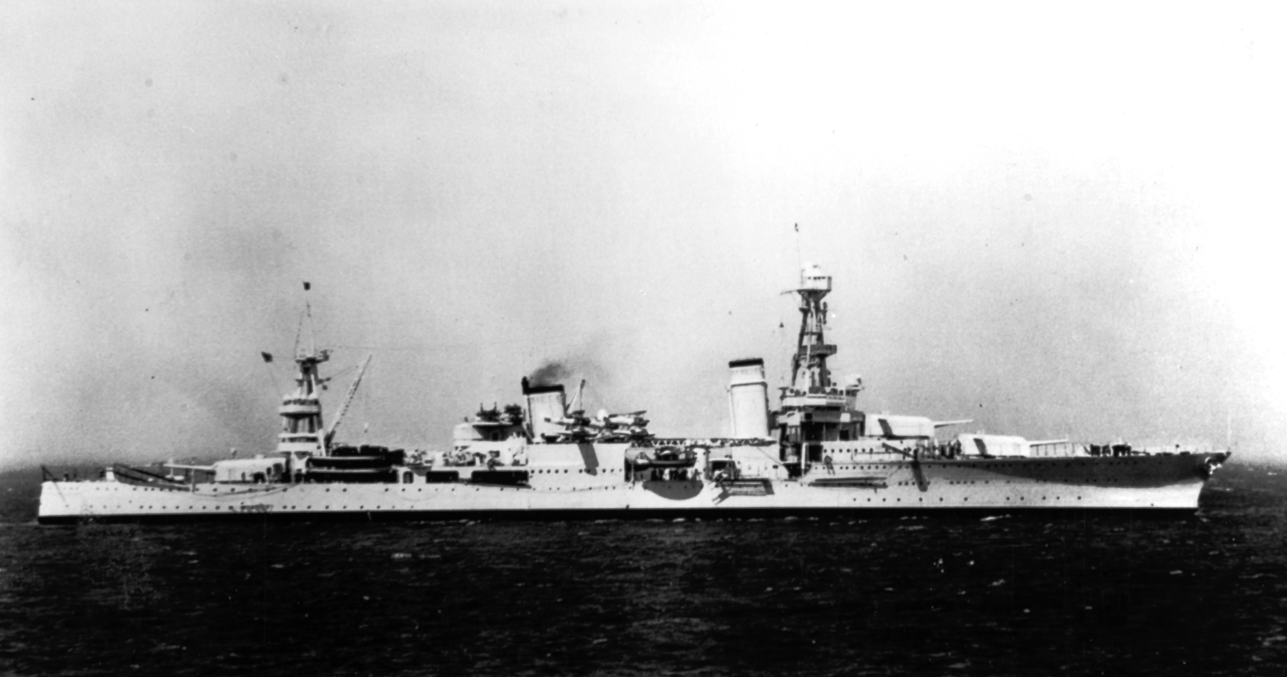 Broadside view of USS Northampton, location unknown, late 1930s.