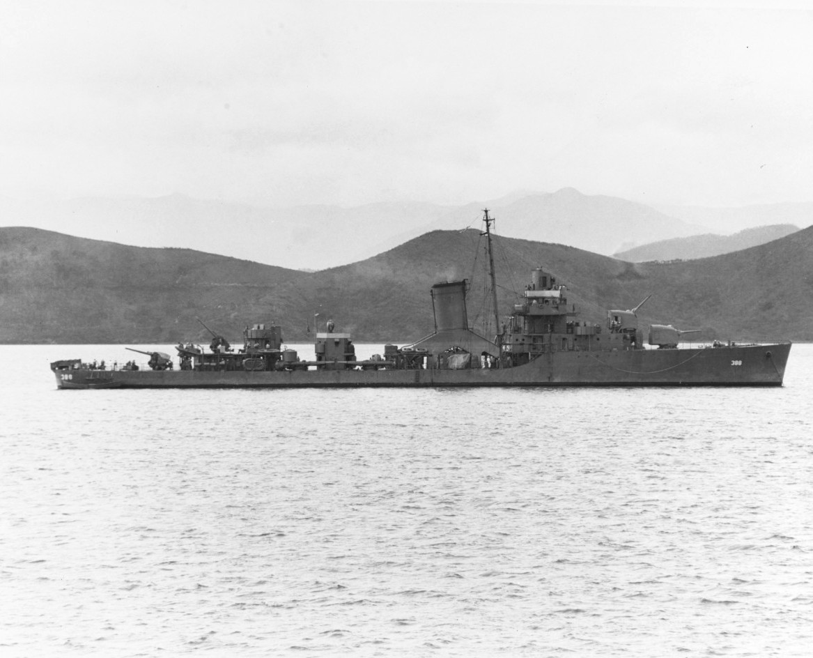 USS Helm at anchor at Nouméa, New Caledonia, 6 Apr 1942.