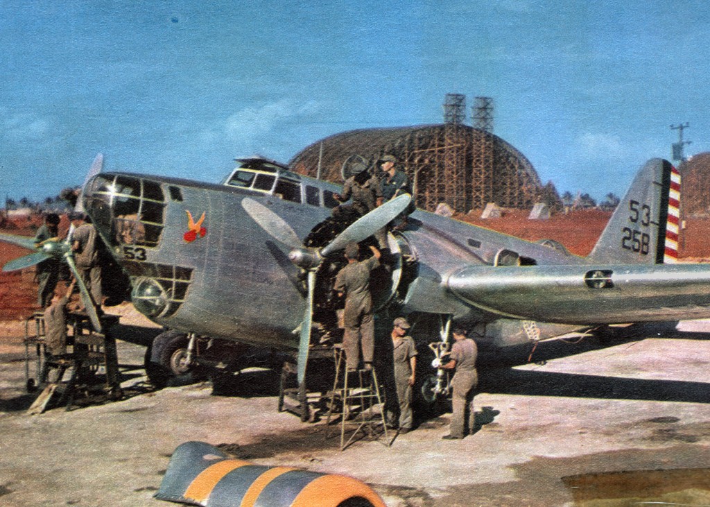 B-18 Bolo bomber of the 25th Bomb Group at Borinquen Field, Puerto Rico, 1941. Note the hangar under construction in the background.