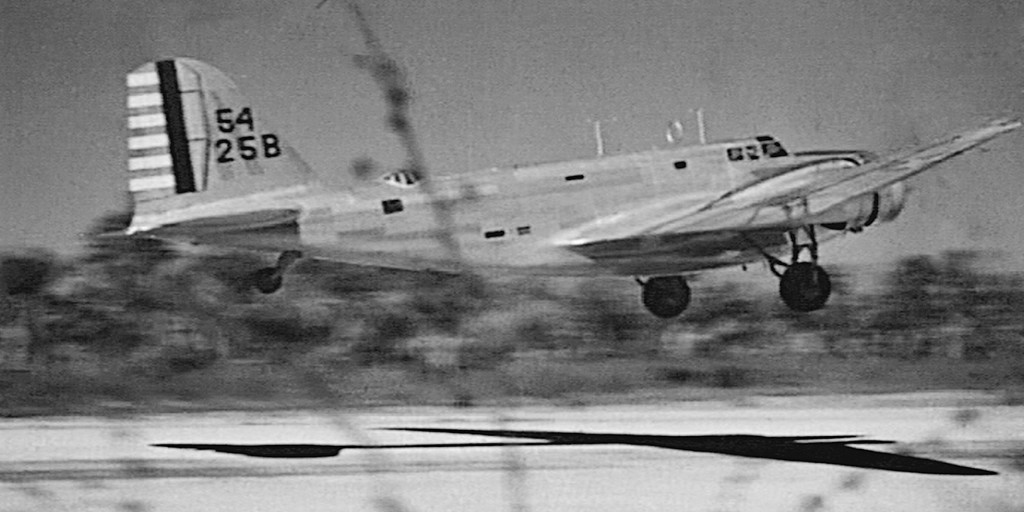 B-18 Bolo bomber of the 25th Bomb Group taking off from Borinquen Field, Puerto Rico, 1941.