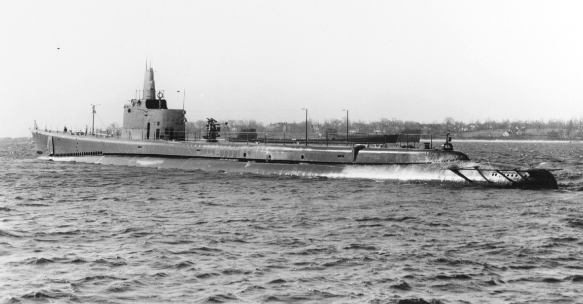 Submarine Growler off Groton, Connecticut, United States for some pre-commissioning trials, 21 Feb 1942. Photo 2 of 2.