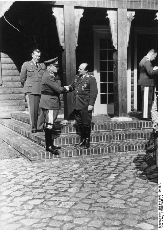 Ernst Udet and Hans-Jürgen Stumpff at Hermann Göring's hunting lodge Reichsjägerhof Rominten, Ostpreußen, Germany, 1940-1941