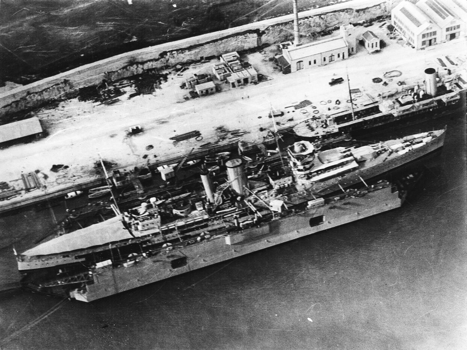 HMS York in Admiralty Floating Dock No. 1 at Royal Naval Dockyard, Bermuda, 1934