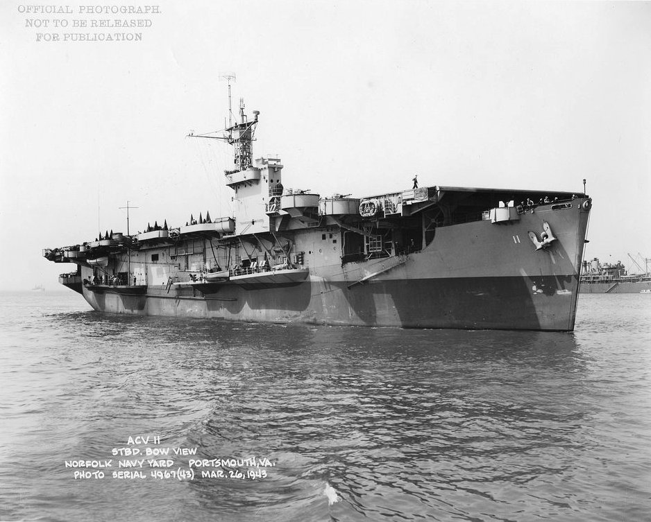 Auxiliary Aircraft Carrier USS Card at Norfolk Navy Yard, 26 Mar 1943. Note that she is now painted in Measure 22.