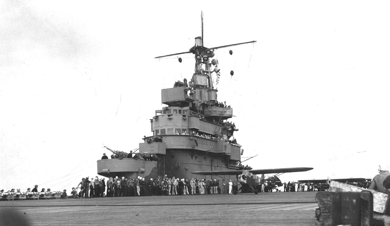 United States Army Piper O-59A Grasshoppers of the 8th Observation Squadron taking off from the US Navy carrier USS Ranger to spot for the artillery during Operation Torch in North Africa, 9 Nov 1942. Photo 1 of 2.