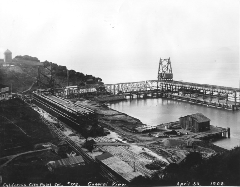 United States Navy coaling station, Tiburon, California, 30 Apr 1908. Note that the Navy caption refers to the area as California City, a briefly used name for the neighborhood.