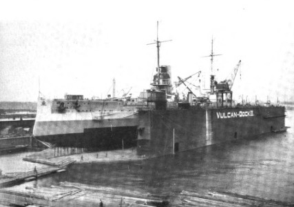 Battleship Friedrich der Grosse in drydock at Vulcan shipyard, Hamburg, Germany, 1910s