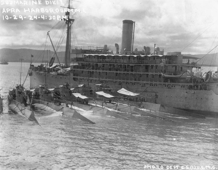 USS Canopus with submarines USS S-36, S-37, S-38, S-39, S-40, and S-41, Apra Harbor, Guam, 29 Oct 1924