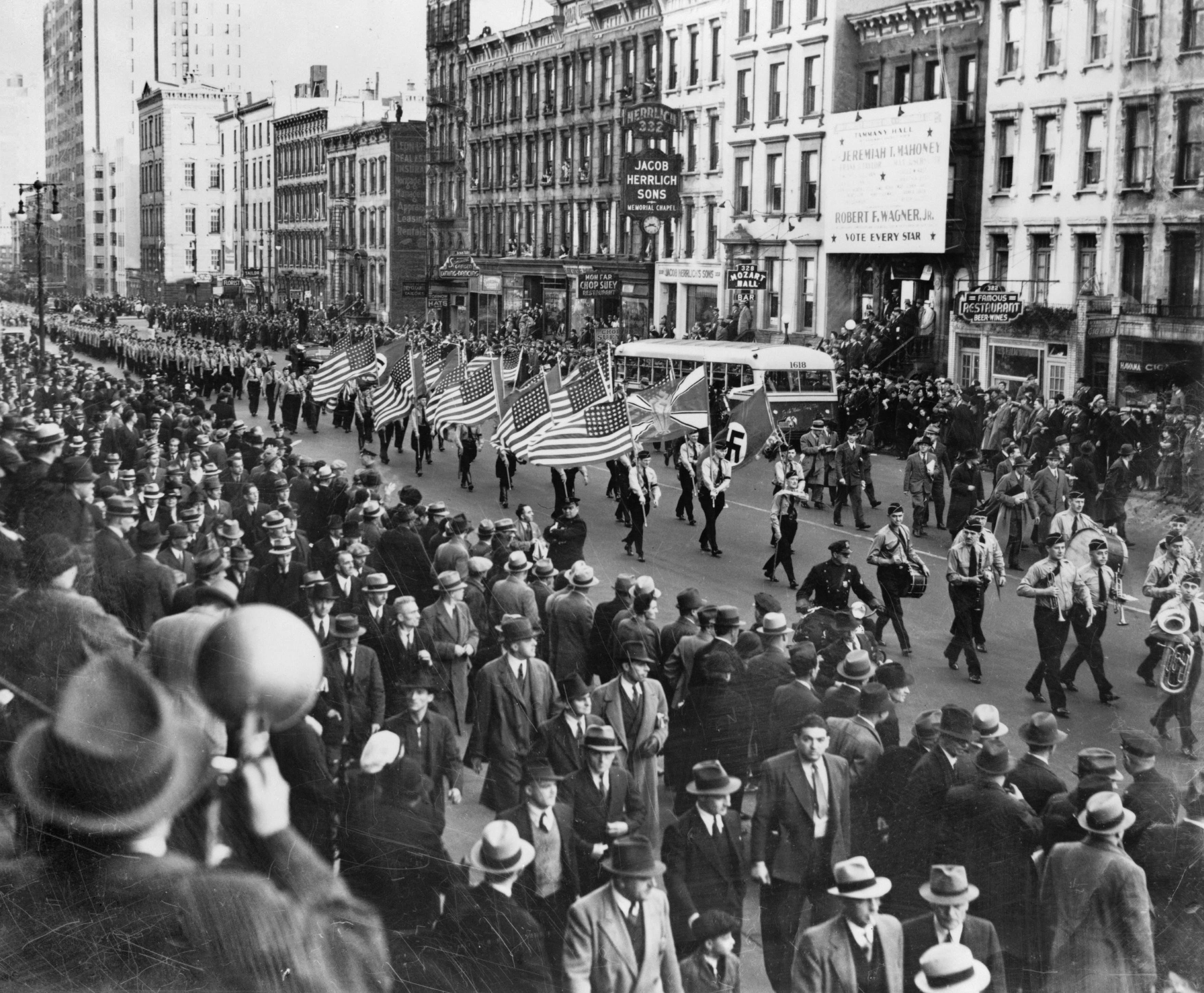 German American Bund parade on East 86th Street, New York, New York, United States, 30 Oct 1939