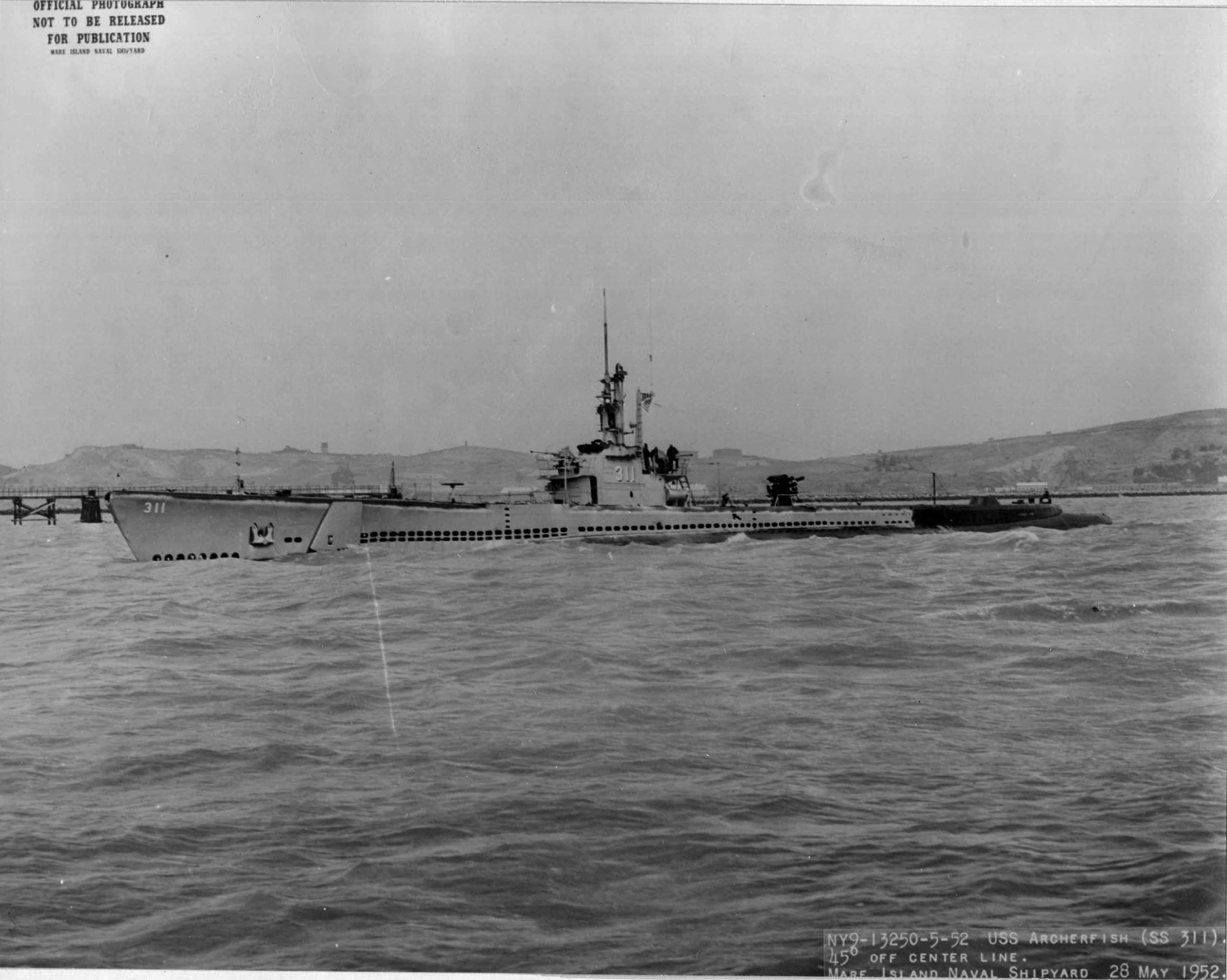 USS Archerfish off Mare Island Navy Yard, Vallejo, California, United States, 28 May 1952