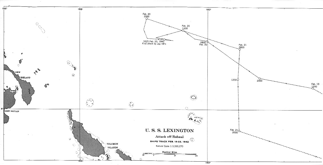 Ship’s track for USS Lexington (Lexington-class) off Bougainville for 19-22 Feb 1942.