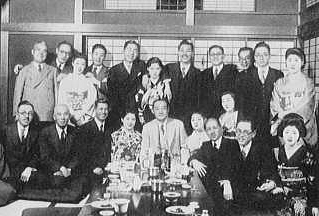 Mitsumasa Yonai and former staff members at a social function, Japan, Oct 1935