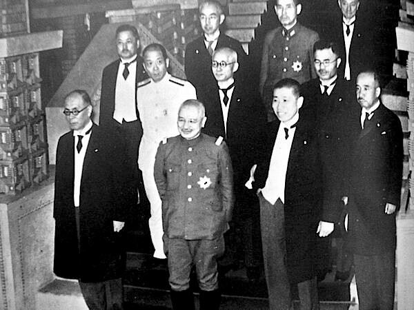 Prime Minister Nobuyuki Abe with his cabinet ministers at the Prime Minister's Official Residence, Tokyo, Japan, 30 Aug 1939