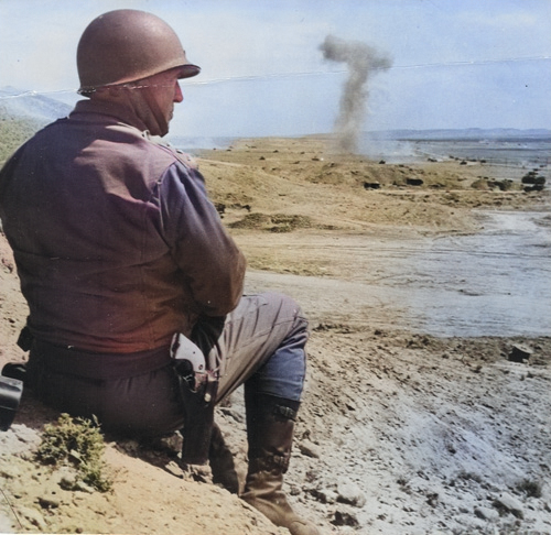 Geroge Patton observing the battlefield, Tunisia, early 1943 [Colorized by WW2DB]