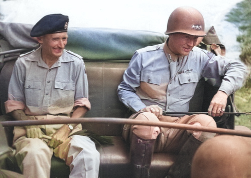 Bernard Montgomery and George Patton near Palermo, Sicily, Italy, 28 Jul 1943 [Colorized by WW2DB]