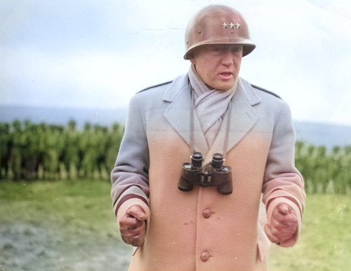 George Patton making a speech for US troops, Armagh, Northern Ireland, United Kingdom, spring 1944 [Colorized by WW2DB]
