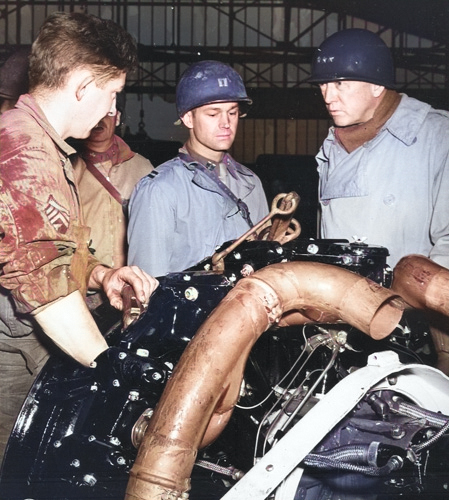 George Patton speaking to Ordnance Sergeant Maurice Baker, Oct 1944 [Colorized by WW2DB]