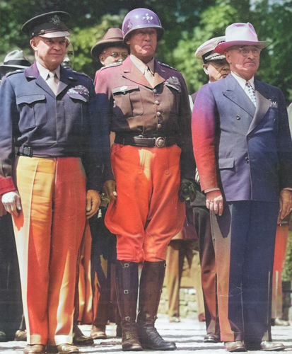 Dwight Eisenhower, George Patton, and Harry Truman, Berlin, Germany, 20 Jul 1945 [Colorized by WW2DB]