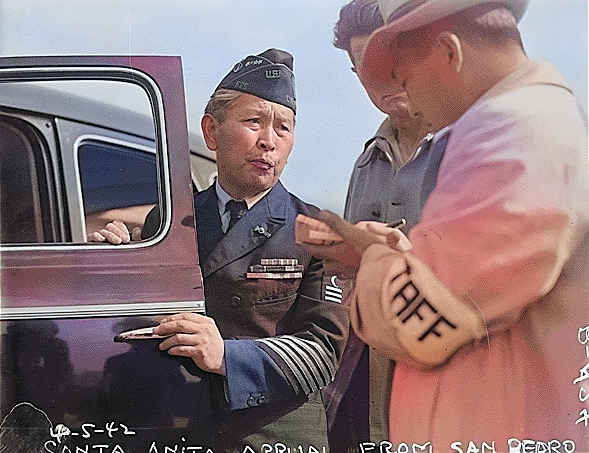 Japanese-American WW1 veteran at the Santa Anita Park Assembly Center, Acadia, California, United States, 5 Apr 1942 [Colorized by WW2DB]