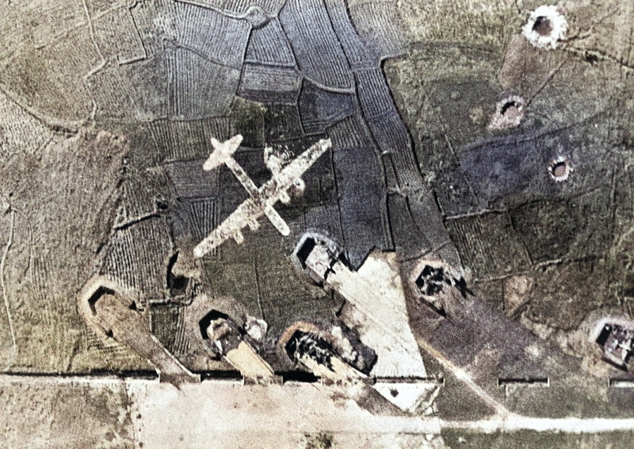 Painted decoy B-29 bomber near Tianhe Airfield, Guangzhou, Guangdong Province, China, 9 Mar 1945 [Colorized by WW2DB]