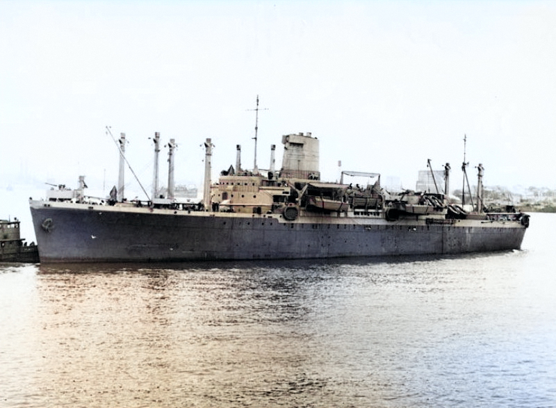 USS Ancon, Boston, Massachusetts, United States, 12 Sep 1942, photo 2 of 2 [Colorized by WW2DB]