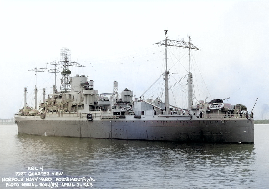 USS Ancon, Portsmouth, Virginia, United States, 21 Apr 1943, photo 2 of 2 [Colorized by WW2DB]