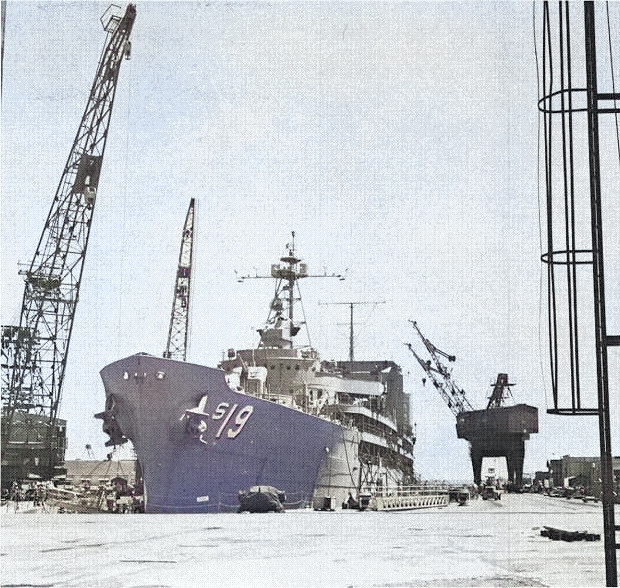 USS Proteus, Charleston Navy Yard, North Charleston, South Carolina, United States, 1959, photo 2 of 2 [Colorized by WW2DB]