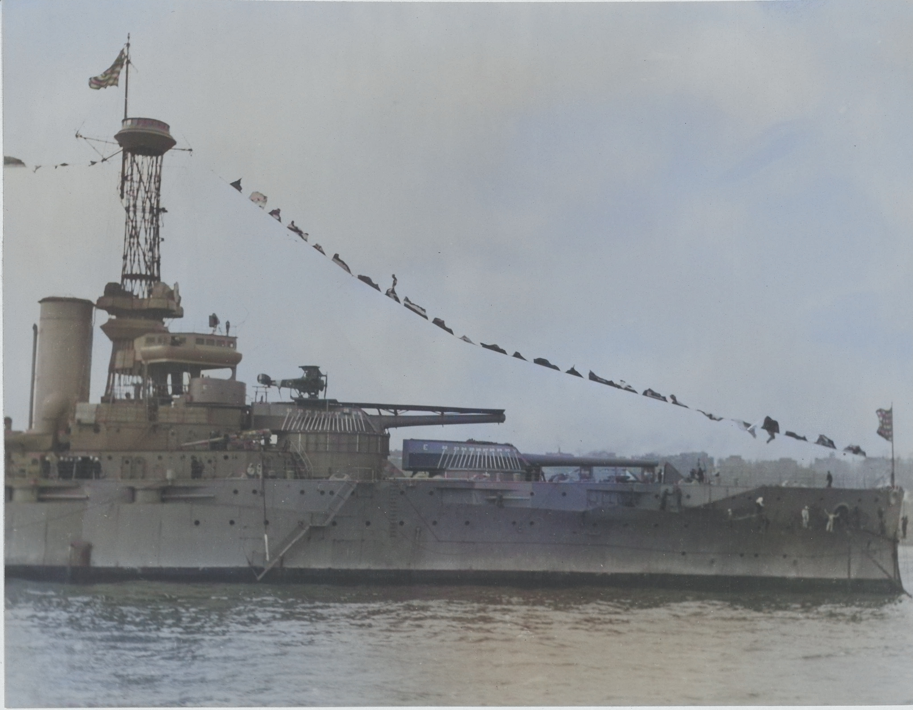 USS New Mexico in Hudson River, New York, New York, United States, 1919 [Colorized by WW2DB]