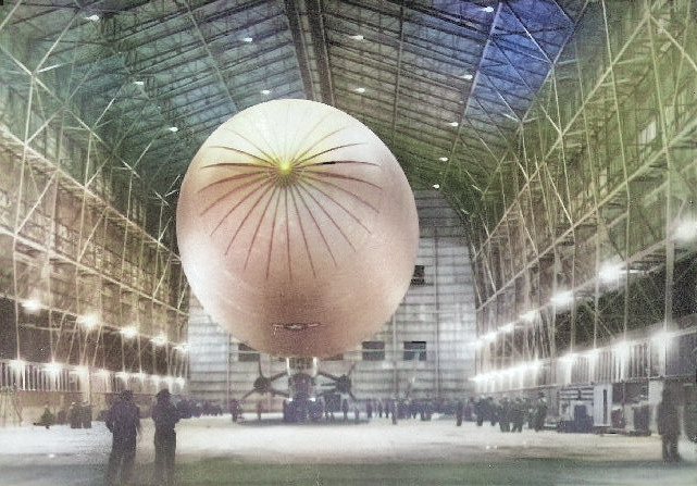 Airship hangar, Carlsen Field, Trinidad, 1940s [Colorized by WW2DB]