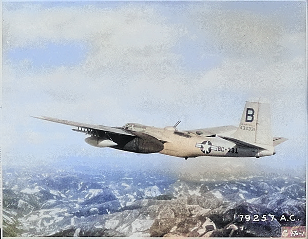 B-26 Invader bomber over Korea, Feb 1951 [Colorized by WW2DB]