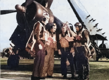 Pilots of US Marine Corps squadron VMF-251 posing with a Corsair fighter, 1948; seen in Aug 1948 issue of US Navy publication Naval Aviation News [Colorized by WW2DB]