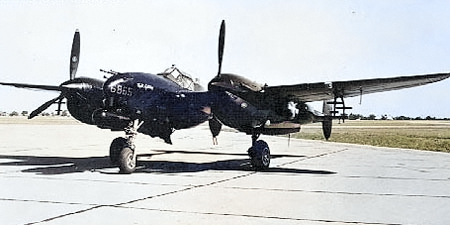 P-38M Night Lightning nightfighter at rest, 1943-1945 [Colorized by WW2DB]