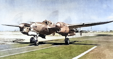 Prototype P-38M Lightning nightfighter aircraft, date unkonwn [Colorized by WW2DB]