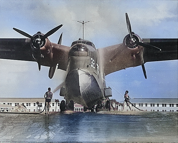 PBM Mariner aircraft being washed at Naval Air Station Banana River, Florida, United States, circa Mar 1943 [Colorized by WW2DB]