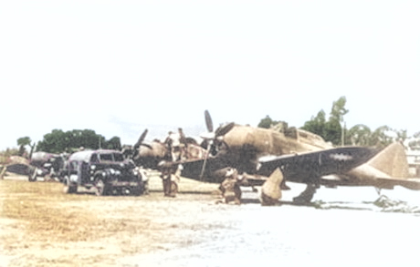 P-43 Lancer fighters at rest at an airfield in China, date unknown [Colorized by WW2DB]