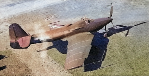 P-63C Kingcobra aircraft modified as US Navy L-39 prototype fighters, post-1945; note swept-back wings [Colorized by WW2DB]