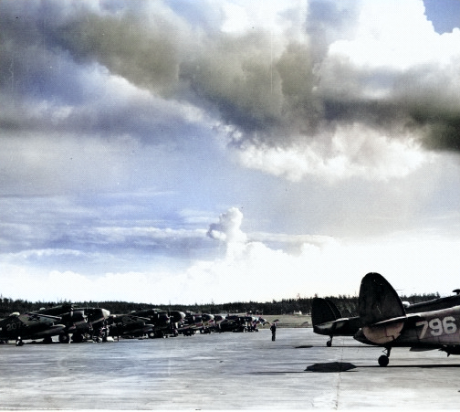 PV-1 Ventura aircraft of US Navy patrol bomber squadron VPB-131 at Naval Air Station Whidbey Island, Washington, United States, 1944-1945 [Colorized by WW2DB]