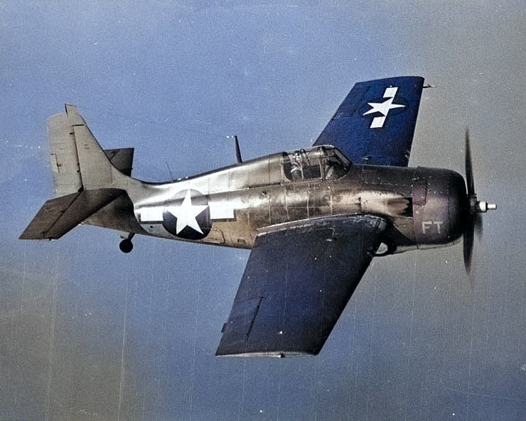 FM-2 Wildcat conducting a test flight, late 1943 [Colorized by WW2DB]