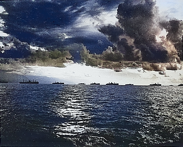 American ships off the coast of Leyte, Philippine Islands, Oct 1944 [Colorized by WW2DB]